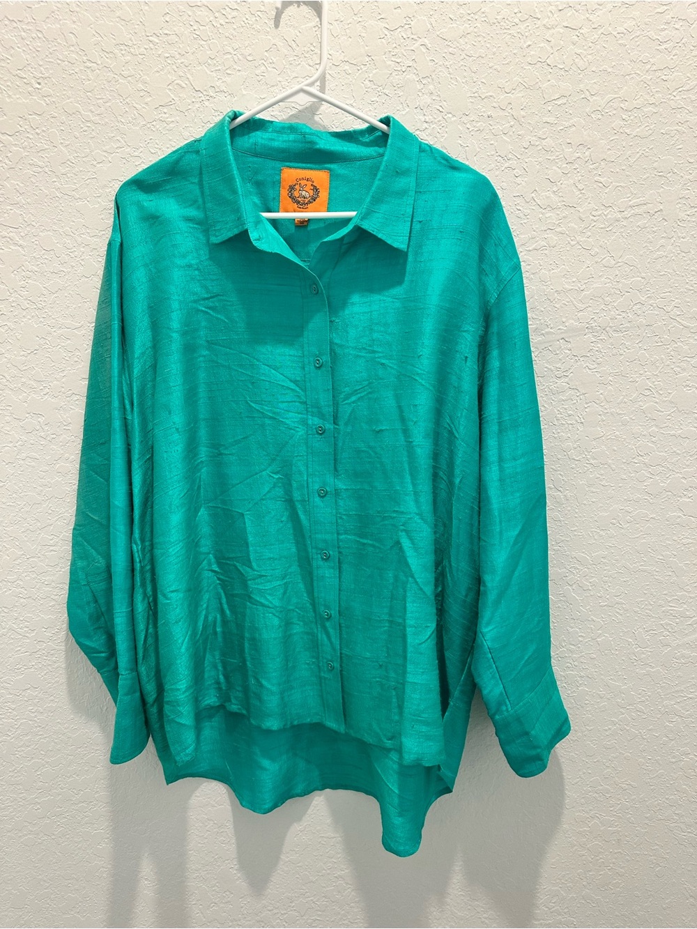 Silk Dupioni Teal Button Down